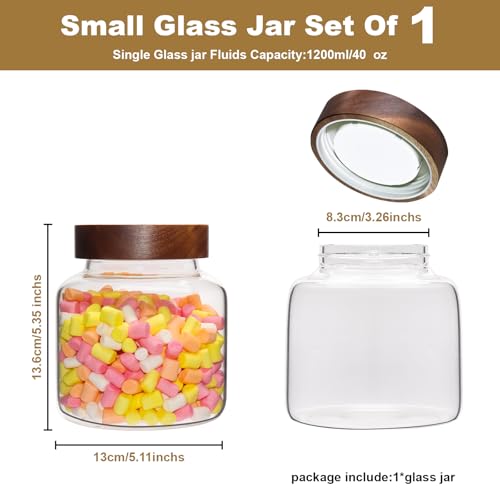 40 oz Glass Jars with Wooden Airtight Lid Herb Spice Canister Round Clear Glass Food Storage Container for Pantry Sugar Tea Coffee Bean Spice Cookies Bath Salts