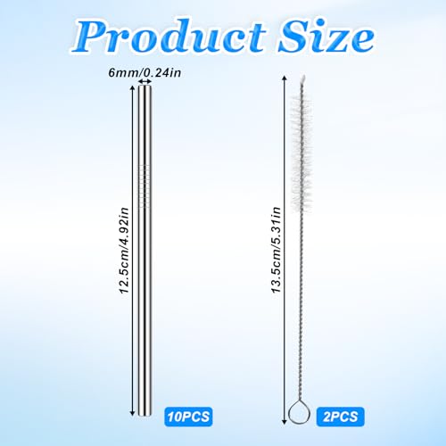 10 Pack 4.7 Inch Short Metal Cocktail Straws Reusable Stainless Steel Straws Drinking Straws Steel Straws Drinking with Cleaning Brush for Coffee Mugs (10 Count)