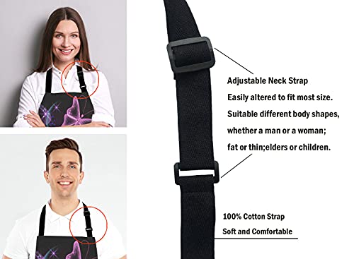 Purple Apron Pink Purple Butterfly and Flowers Adjustable Bib Apron Kitchen Cooking Baking Gardening Apron for Women Men