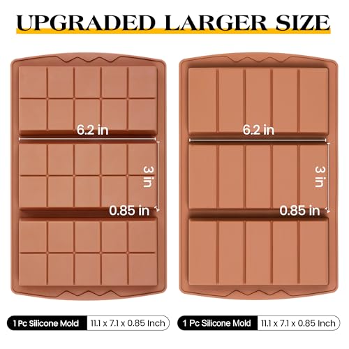 2 Pcs Chocolate Bar Mold Deep Dubai 0.85 Inch Stuffed Chocolate Molds Silicone Large Break Apart Silicone Molds (2 Count)