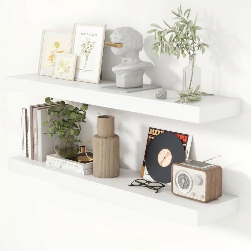 40 Inch Floating Shelves for Wall 8 Inch Deep White Shelves Set of 2