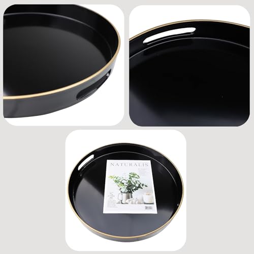 Black Round Decorative Tray with Handles
