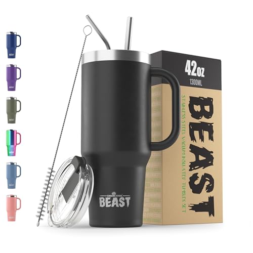 Beast 42 oz Tumbler with Handle Stainless Steel Vacuum Insulated Coffee Ice Cup Double Wall Travel Flask