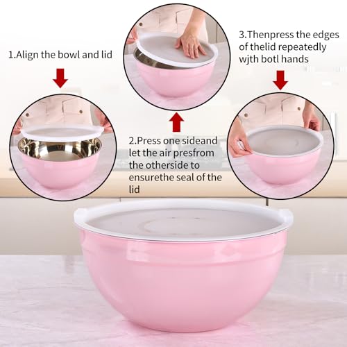 Pink Mixing Bowls with Lids Set of 7