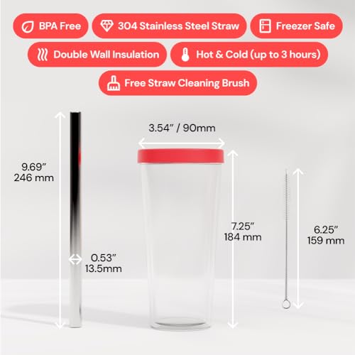 Reusable Boba Cup and Straw Boba Tea Cup Bubble Tea Cup Reusable Iced Coffee Cup Cold Coffee Cup Smoothie Cup with Lid and Straw Smoothie Cup to go Smoothie Tumbler 17 oz (4 Count)