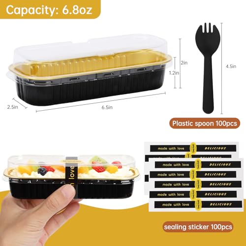 100 Pack 6.8 oz Rectangular Mini Loaf Pans with Lids and Spoons (30 Count)