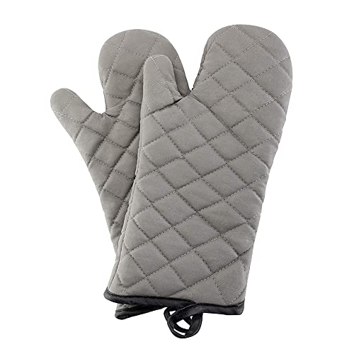 Grey 13" Quilted Oven Mitts 1 Pair Flame Heat Resistant (2 Count)