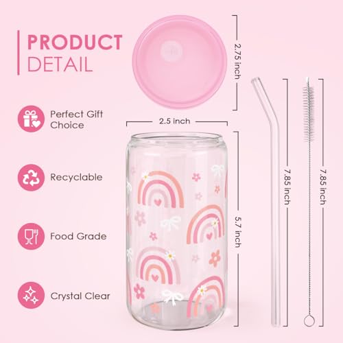 Rainbow 16oz Can Glass Tumbler with Acrylic Lid & Straw