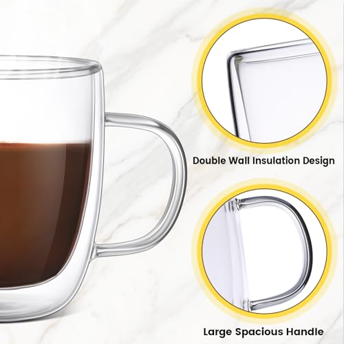 Espresso Cups Double Walled Espresso Shot Glass with Handle Cups Insulated Clear Small Shot Glasses for Cappuccino Latte Hot Beverage (12 Count)