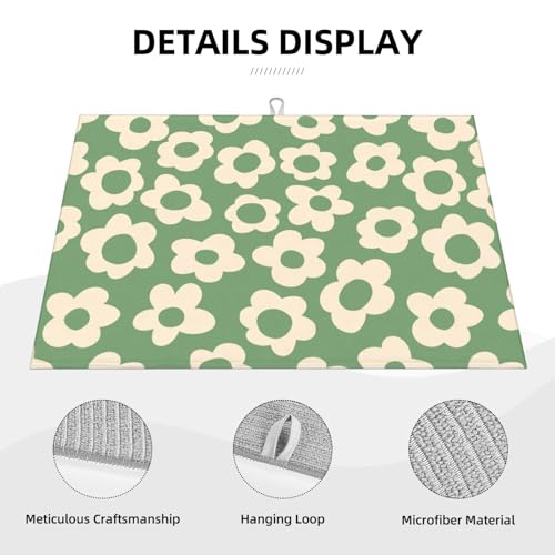 Floral Kitchen Dish Drying Mat for Dishes 18x24 Inch Vintage Groovy Flowers Drying Mat White Daisy Dish Drainer Mat Super Absorbent Dish Rack Pad for Coffee Bar Sinks