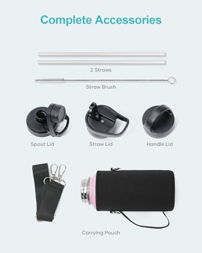 32 oz Water Bottle Insulated with Straw & 3 Lids