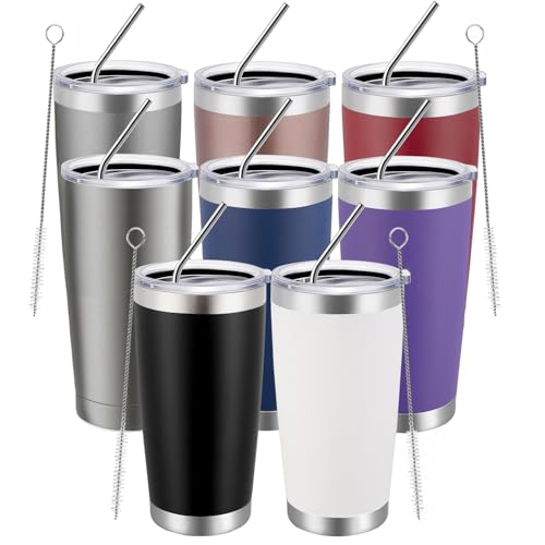 20oz Tumbler 8 Pack Double Wall Vacuum Insulated Travel Mug Bulk (8 Count)