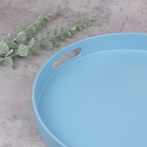 Round Blue Decorative Serving Tray with Handles