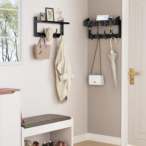 35" Coat Rack Wall Mount with Shelf & 13 Hooks