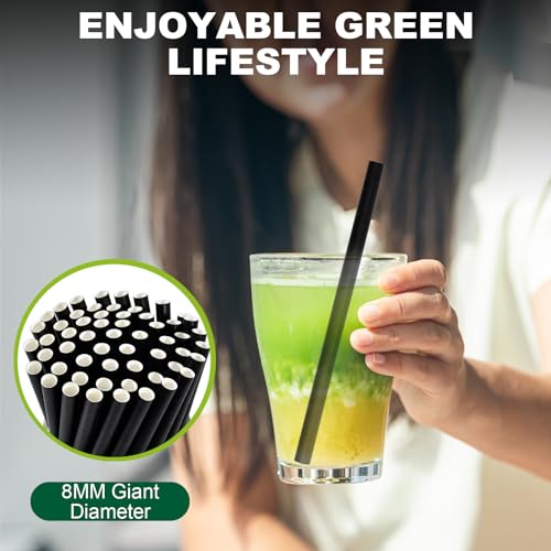 5.75 inch 8mm Wide Short Black Paper Drinking Straws Disposable for Lowball Glasses (250 Count)