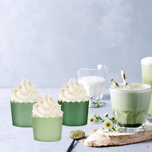 120Pcs Sage Green Paper Baking Cups Scalloped Edge Cupcake Wrappers Gradient Green Cupcake Muffin Cases for Wedding Birthday Baby Shower (120 Count)