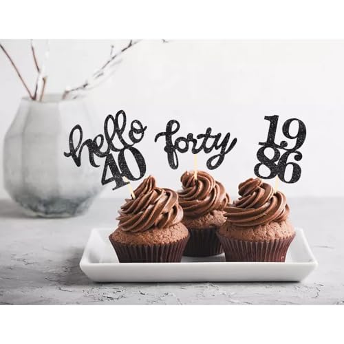 Black Glitter 40th Birthday Cupcake Toppers (24 Count)