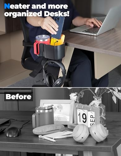 3-in-1 Desk Cup Holder and Headphone Hanger, Fits 18-32 oz Cups