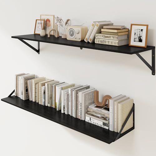 Black Deep Floating Shelves for Wall (2 Count)