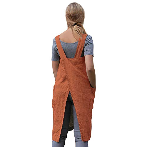 Women's Pinafore Square Apron Baking Cooking Gardening Works Cross Back Cotton