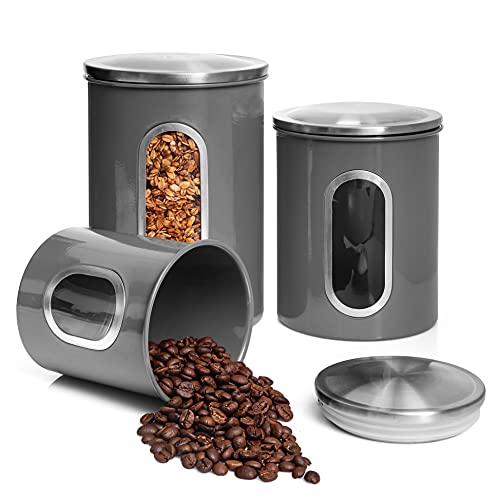 3 Pcs Gray Canisters Set for Kitchen Storage Airtight Jars (3 Count)