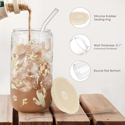 Western Cowgirl 16oz Can Glass Tumbler with Acrylic Lid & Straw