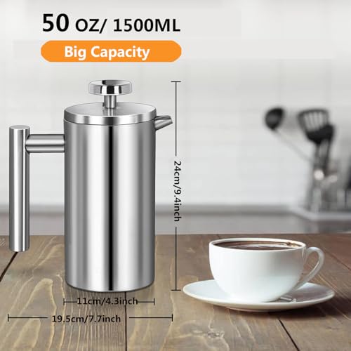 Stainless Steel French Press Coffee Maker 1500ml
