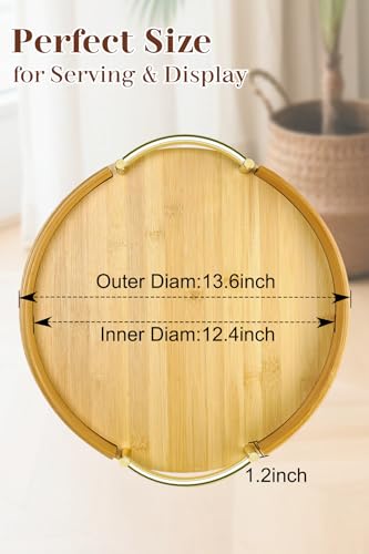 14″ Round Bamboo Serving Tray with Handles
