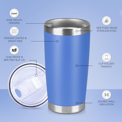 20 oz Tumbler Stainless Steel Tumblers Bulk with Lid Double Wall Insulated Coffee Tumbler Cups for Hot & Cold Drinks Powder Coated Travel Coffee Tumbler Mug Metal (12 Count)