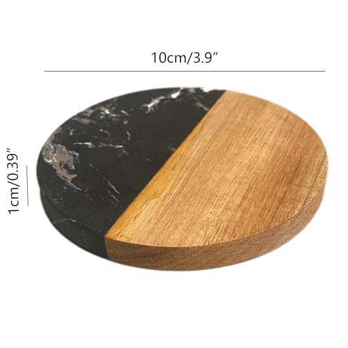 4 Pack Black Marble and Acacia Wood Coasters (4 Count)