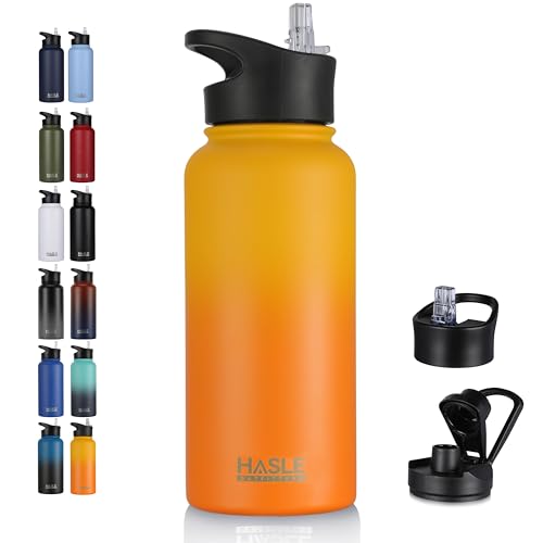 32 oz Insulated Water Bottle Stainless Steel Double Walled Vacuum Sports Water Bottle with 2 Lids