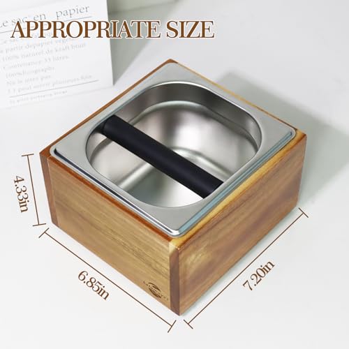 Large Acacia Wood Espresso Knock Box with Stainless Steel Interior