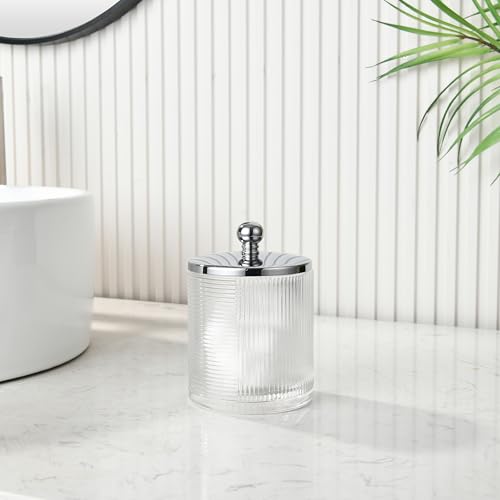 Clear Transparent Apothecary Ribbed Geometric Etched Glass Jar W