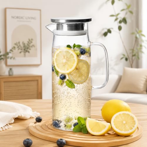 Glass Pitcher with Lid Glass Water Carafe with Handle