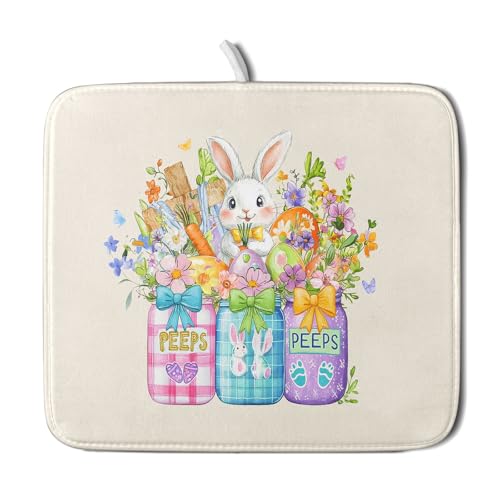 Easter Bunny Carrots Dish Drying Mat for Kitchen Counter