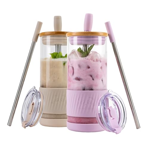 Glass Cups With Lids and Straws (2 Count)