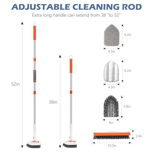 4-in-1 Tile Tub Floor Scrubber with V-Shaped Grout Brush, Orange
