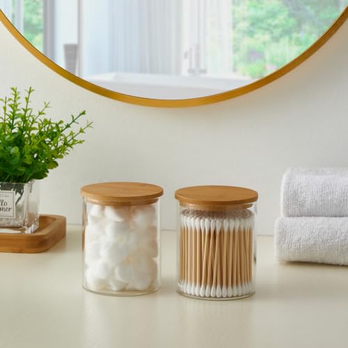 Glass Qtip Holder Dispenser with Bamboo Lid (3 Count)