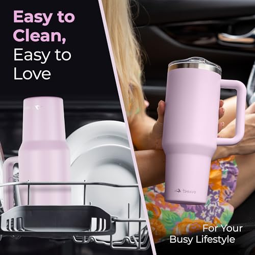 40 oz Tumbler With Handle and Straw Made of Stainless Steel