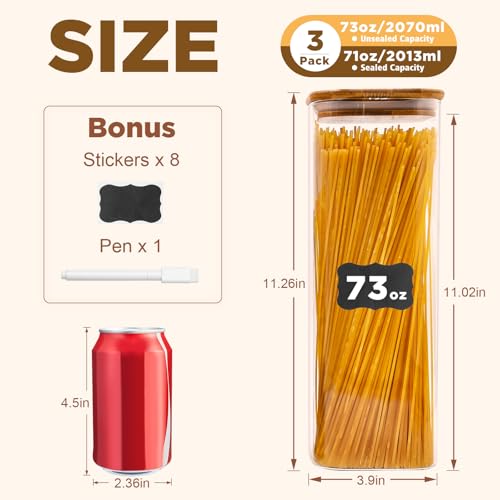 Glass Pasta Storage Jars Square 73oz (3 Count)