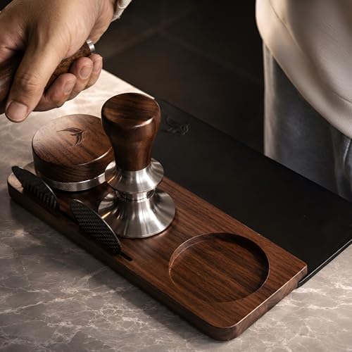58mm Espresso Tamping Mat Walnut and Leather