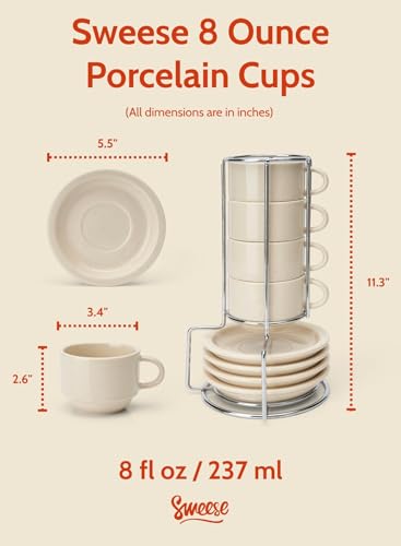 8oz Porcelain Cappuccino Cups Set with Saucers (8 Count)
