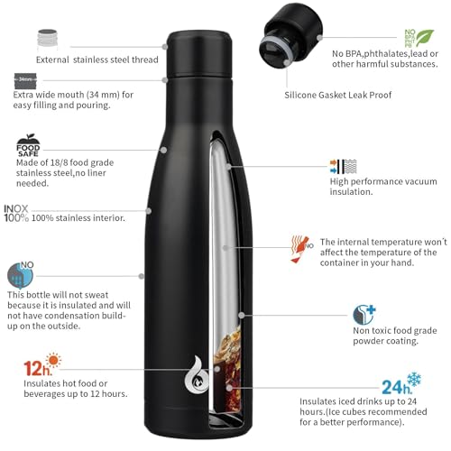 17 oz Insulated Thermal Metal Water Bottle
