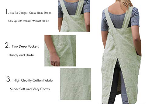 Women's Pinafore Square Apron Baking Cooking Gardening Works Cross Back Cotton