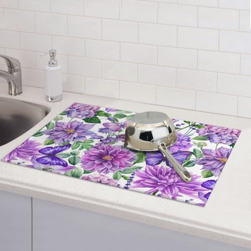 Purple Hydrangea Flowers Dish Drying Mat