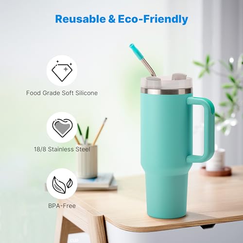 2 Pcs Stainless Steel Straw with Silicone Tips for 40 oz Stanley Tumbler