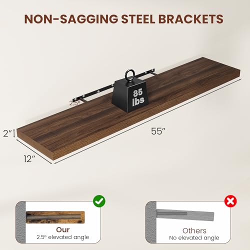 Deep Floating Shelves 55x12” Set of 2 (2 Count)
