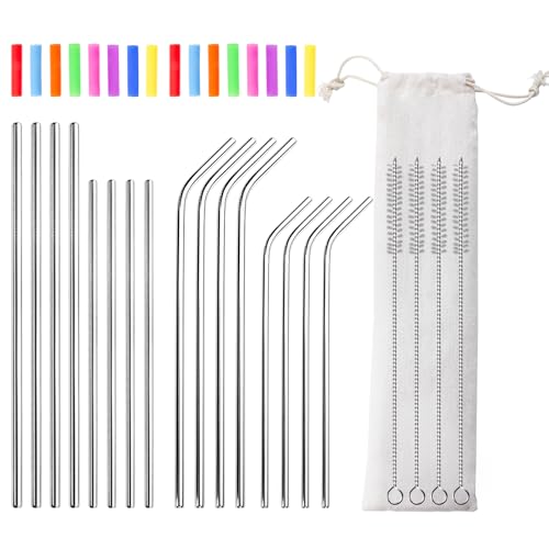 16 Pcs Metal Straw Reusable 8.5" 10.5" 6mm Stainless Steel Straws for Tumblers 20oz (16 Count)