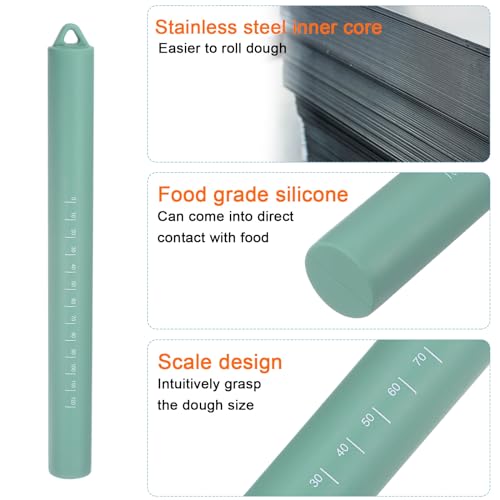 2pcs Silicone Rolling Pin 10" Stainless Silicone Surface Non (2 Count)
