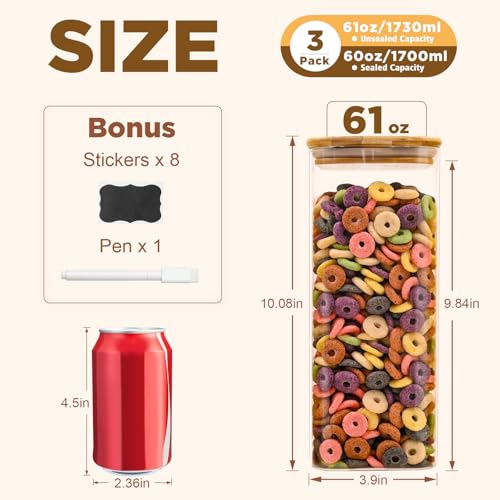 Glass Food Storage Jars Square 61oz (3 Count)